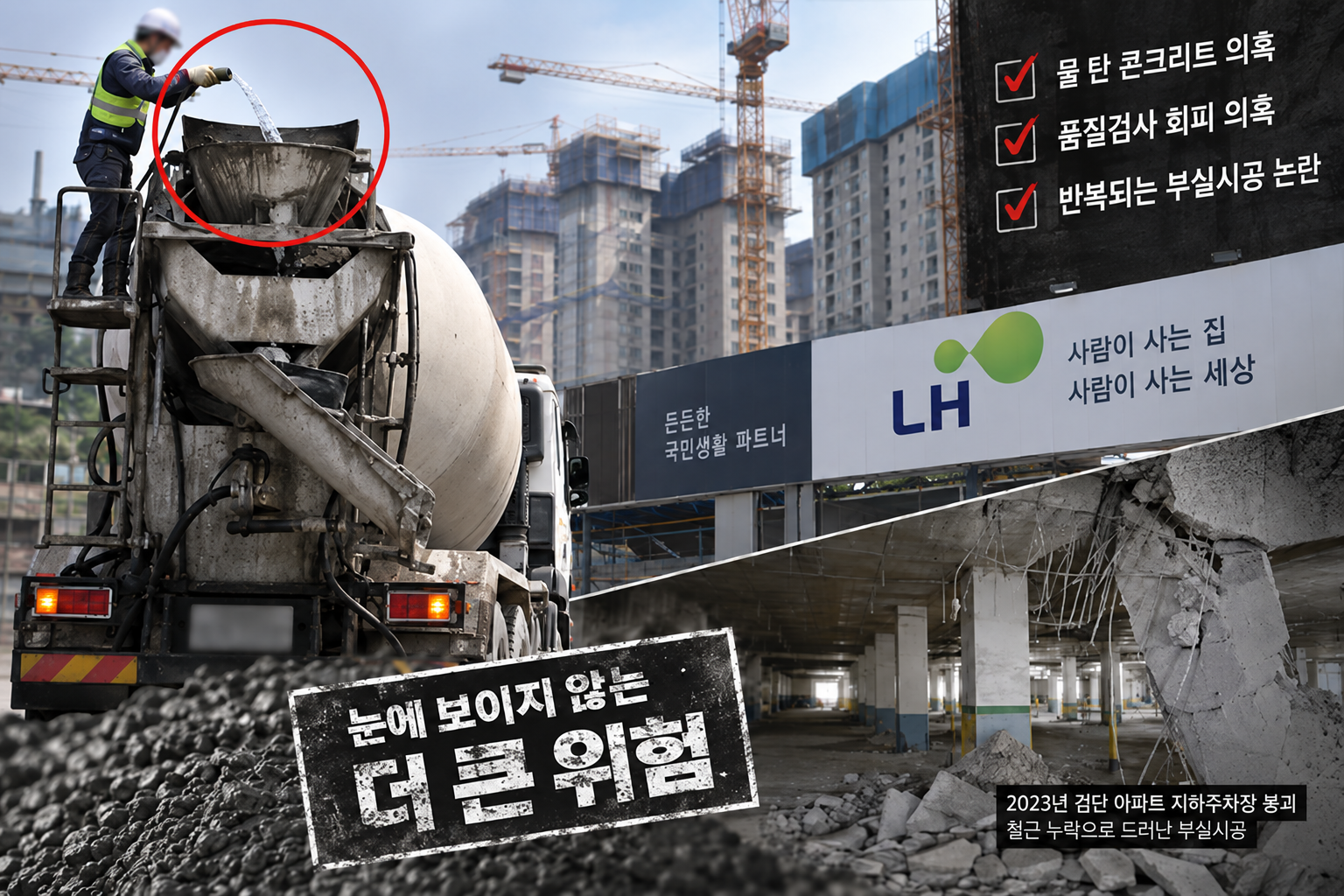 철근 빠진 LH 아파트, 이번엔 '물 탄 콘크리트'…반복되는 부실 논란